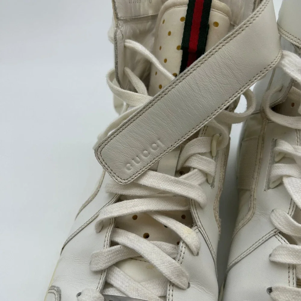 Gucci Sneakers Men's White Leather Waterproof Lace Up Ankle Athletic Shoes - 9